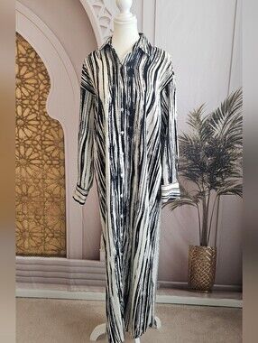 Banana Republic Black and White Striped Long Shirt Dress